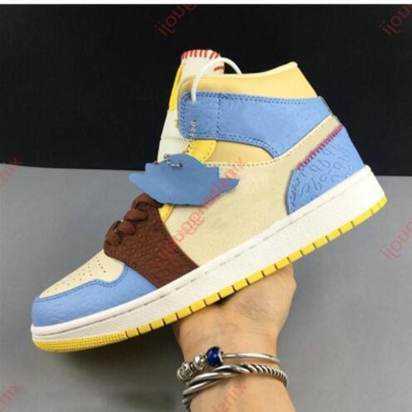 

authentic 1 shoes mid se fearless maison 1s chateau rouge retroes pale vanilla cinnamon blue yellow men sports sneakers