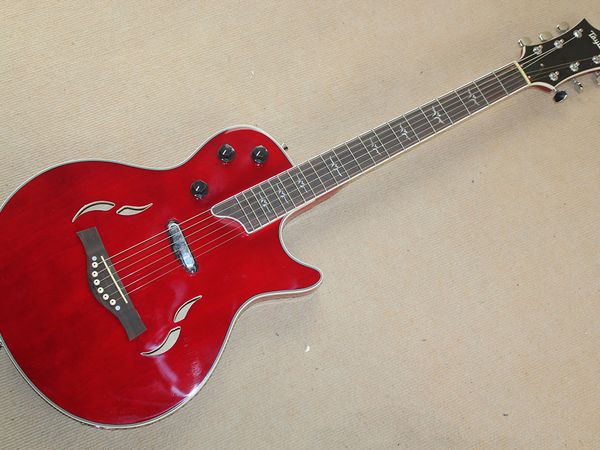 

electric guitar half hollow transparent red can be customized