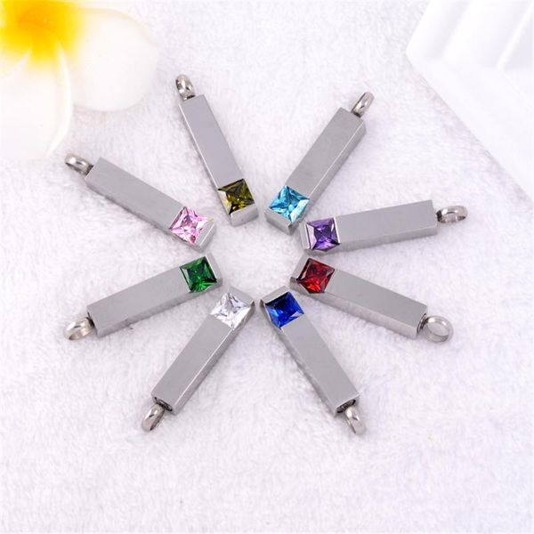 

crystal inlay cube ashes keepsake memorial jewelry stianless steel urn necklace cremation cylinder table pendant chains, Silver
