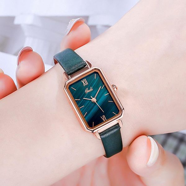 

wristwatches 2021 fashion retro square women watches malachite green korean-style student quartz water resistant luxury gifts, Slivery;brown