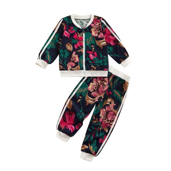 

clothing sets girls clothes set kids suit children floral girl jacket + pants fashion, White