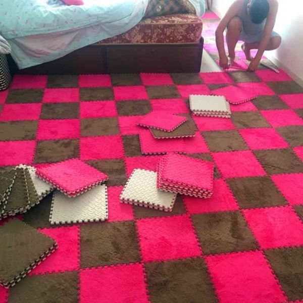 Schlafzimmerteppich voller Ladenraum quadratisches Puzzle Plüsch dicker Nachttischboden waschbare Schaumstoff-Spleißmatte-31 210330