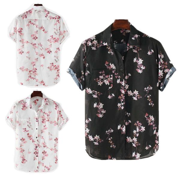 

dresses summer men's casual printed short sleeve button shirt, White;black
