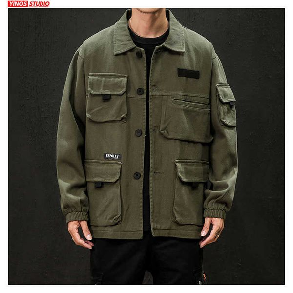Drop Herbst Japanische Cargo Mäntel Männlich Streetwear Fashion Overalls Tops Outdoor Muliti-Pocket Jacke 211013