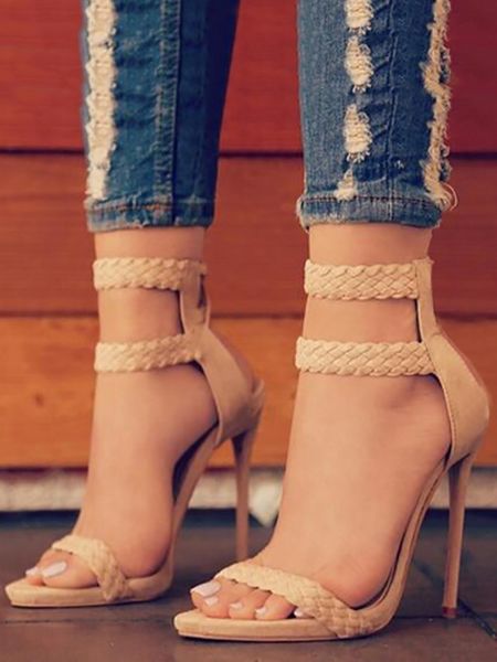 

sandal female high-heeled shoes braided foot ring heels thin sandals, Black