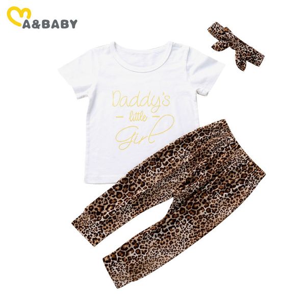 6m-3y criança nascida infantil bebê menina leopardo roupas conjunto letra casual camisetas calças roupas 210515