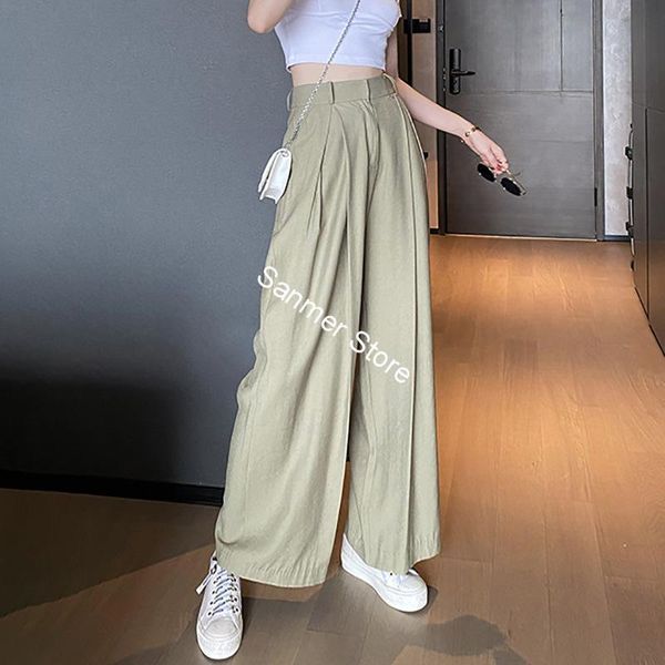 

women's pants & capris green wide-leg high waist thin loose casual 2021 autumn ladied long trousers zipper, Black;white