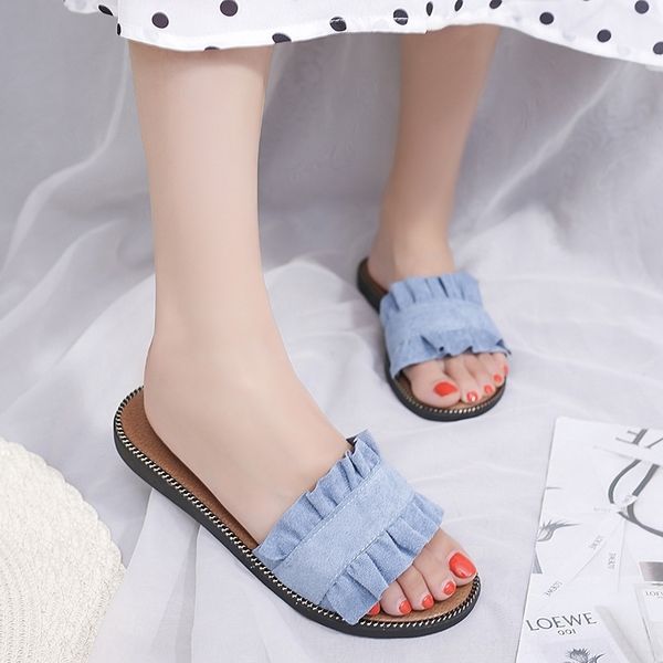 

mdno spring beach shoes sandalsand summerkorean lace slippers flat heel casual women's sandals students flat bottomed beach shoes