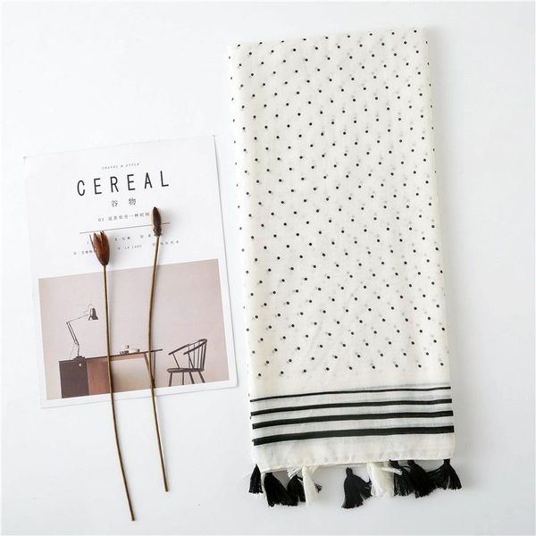 

scarves spring and autumn 2021 korean style hipster scarf women's cotton linen solid color small dot tassel long shawl, Blue;gray