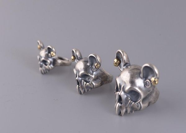 

cluster rings 925 sterling silver mouse mice skull lovers' ring jewelry women men fashion a3009, Golden;silver
