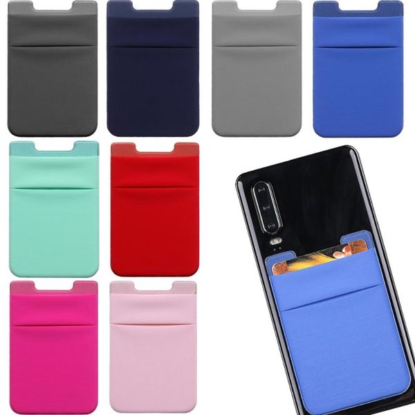 

card holders 1pcs adhesive sticker phone pocket cell stick on wallet stretchy s id cover holder pouch, Brown;gray
