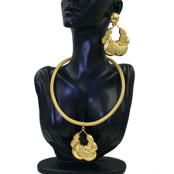 

earrings & necklace mejewelry latest italian gold collars jewelry set unique fashion big pendant style women jewelery fhk12136, Silver