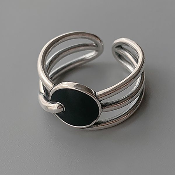 

black round 925 sterling silver irregular stackable line ring for women adjustable simple designer rings fashion jewelry, Golden;silver