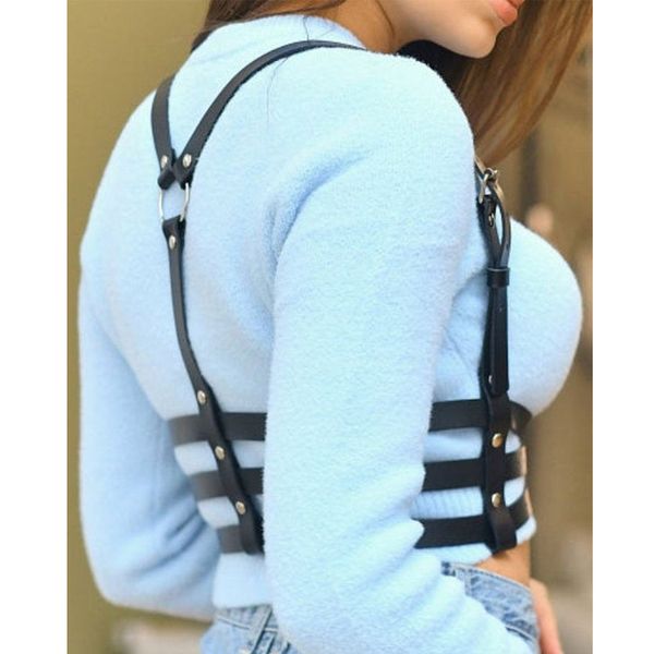 

Women Leather Chest Harness Sexy Lingerie Erotic Body Bondage Bra Harness Belt Straps Harajuku Garter Belt Suspenders, Blue
