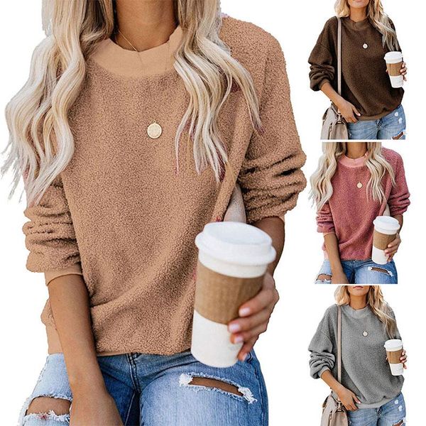 

women's hoodies & sweatshirts warm plush long sleeve pullover women sweatshirt 2021 fashion solid casual o-neck winter clothes streetwe, Black