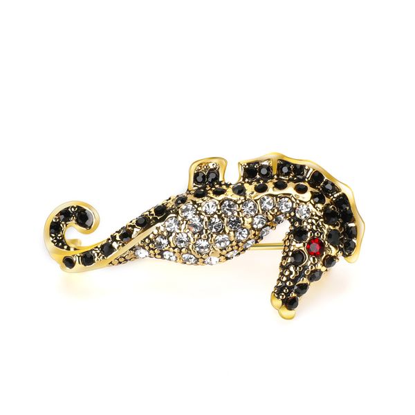 

varole new arrival cool high level crystal luxury gold safety seahorse brooch pin custom, Gray