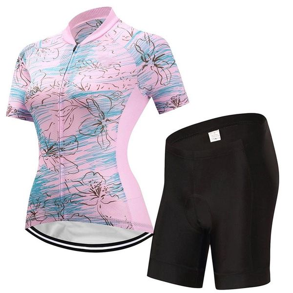 

racing sets flower printing cycling for girl bicycle jersey women's summer bike clothing skinsuit breathable anti-uv riding mtb suit, Black;blue