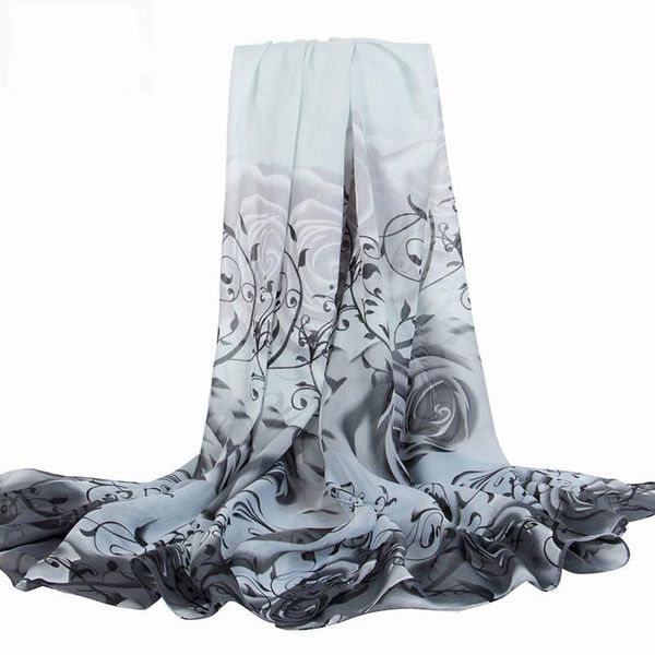 

scarves 2021 springtime woman scarf music rose printing oversized long chiffon purple hijab beach gauze sunscreen kerchief, Blue;gray