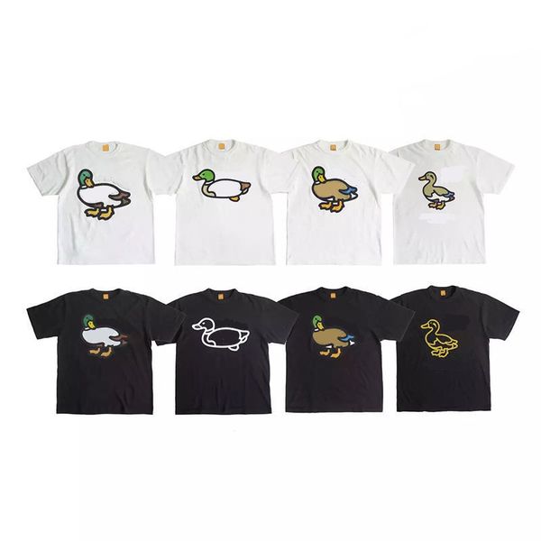 

[streetwear tee] t-shirts summer cotton loose cartoon duck letters short-sleeved men and women couples tee, White;black