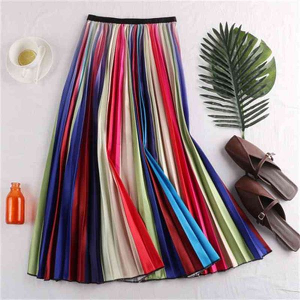 

skirt miyakeretro wild high waist slim color stripe pleated skirt, Black