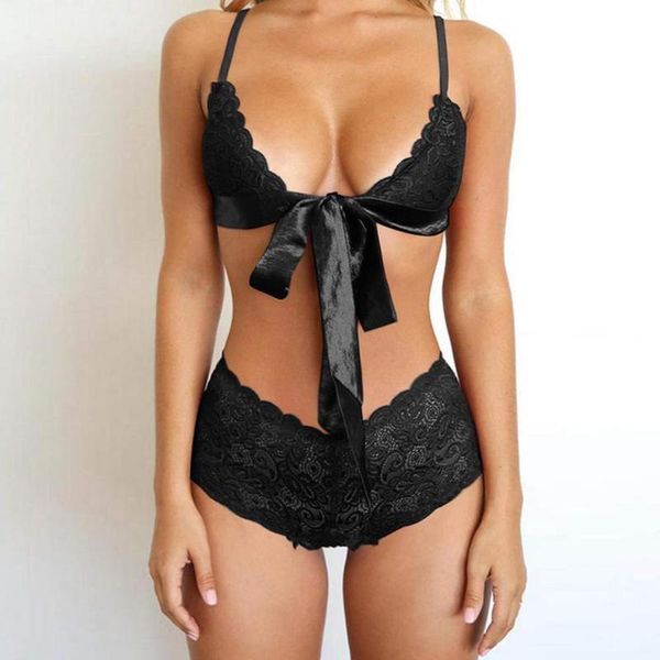 

lace bra set women panties briefs underwear elastic lingerie bride bowknot bodysuit #30 gym clothing, White;black