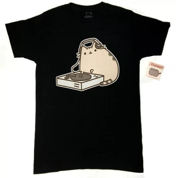 

pusheen the cat dj pusheen t-shirt black nwt licensed & official s-3xl, White;black