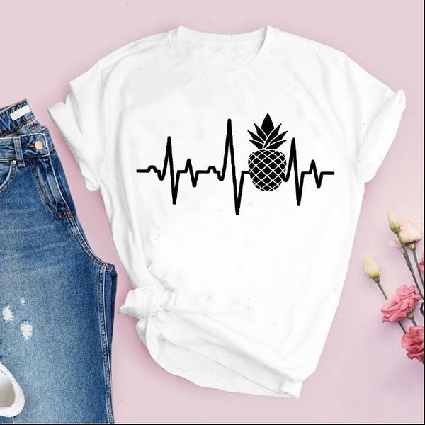 

women graphic cartoon pineapple fruit t shirts summer short sleeve printed lady tees clothing female shirt womens, White