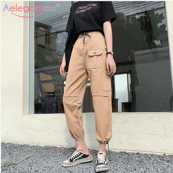 

aelegantmis women high waist casual cargo pants loose harem long streetwear tactical trousers ladies hip hop joggers 210607, Black;white