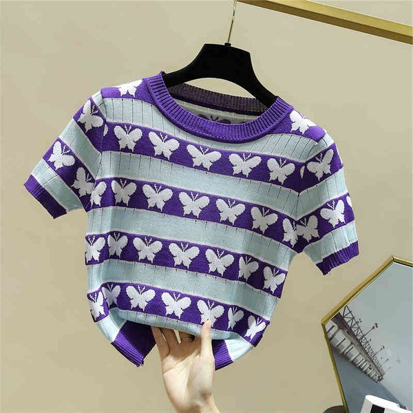 

women's t-shirt knitted or crocheted summer with sht sleeves t-shirt of women in women's cartoons n8k4, White