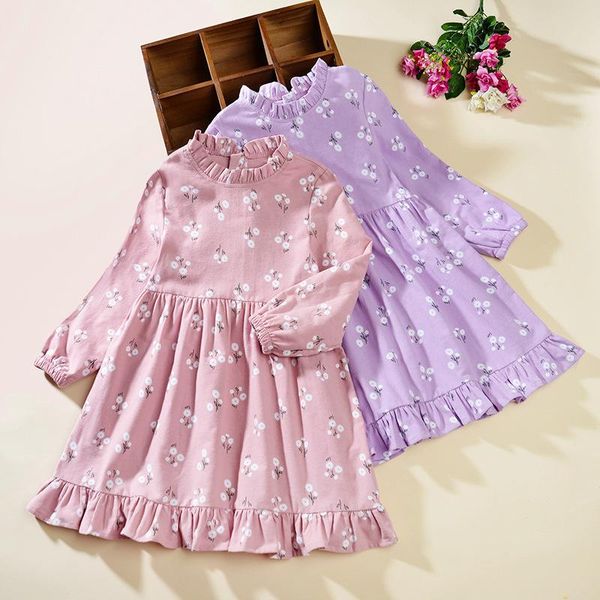 

girl's dresses girls spring and autumn pure cotton long-sleeved dress baby princess children floral mid-length korean style loose, Red;yellow