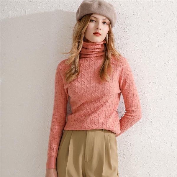 

women's sweaters turtleneck cashmere sweater women 100% wool pullover 2021 autumn winter pile collar loose short knitted bottoming shir, White;black