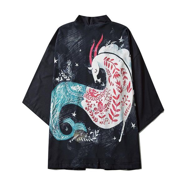 

cartoon printed couple harajuku japanese fashion kimono 2021 men women cardigan blouse haori obi asian clothes samurai ethnic clothing, Red