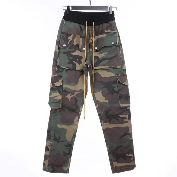 

men's pants pocket camo coveralls drawstring-buttoned trousers, Black
