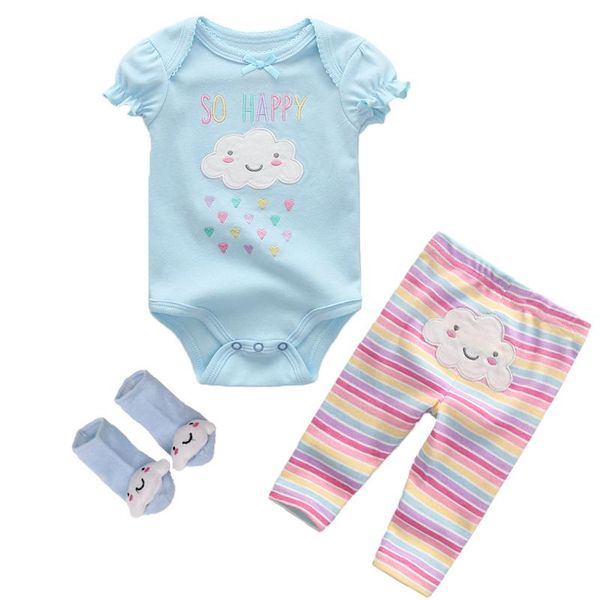 

clothing sets 3pcs/lots baby boy clothes 6-12 month girl rompers super cotton bodysuits+ pants +baby socks born, White