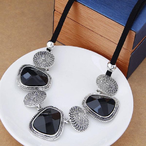 

pendant necklaces vintage choker statement necklace women bijoux rope chain resin geometric & pendants big chunky, Silver