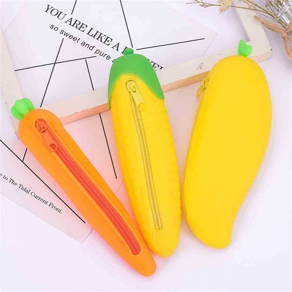 

wallet coin purse silicone student pen bag vegetable carrot pea pencil cosmetic bags waterproof large capacity purses for little girls g702s, White