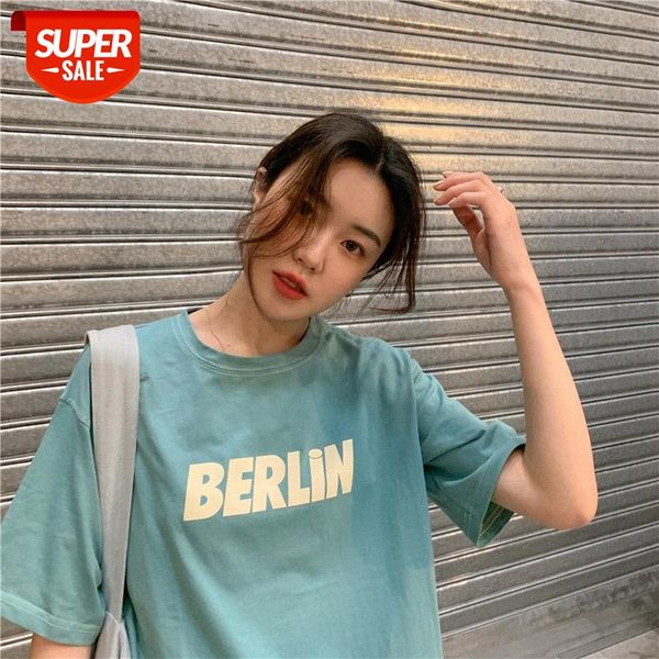 

new korean version of loose letters printed short-sleeved t-shirt women's mid-length casual bottoming shirt bm #s10h, White