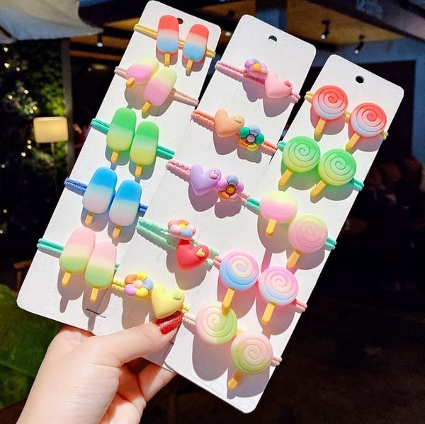 

hair accessories funny cute ice cream ties rope flower love heart feet elastic rubber bands kids girls children clips, Slivery;white