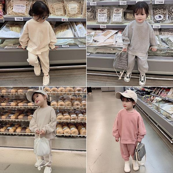 

boys girls spring autumn long sleeved suit children clothes korean sports sweatshirt and pants two piece set, White