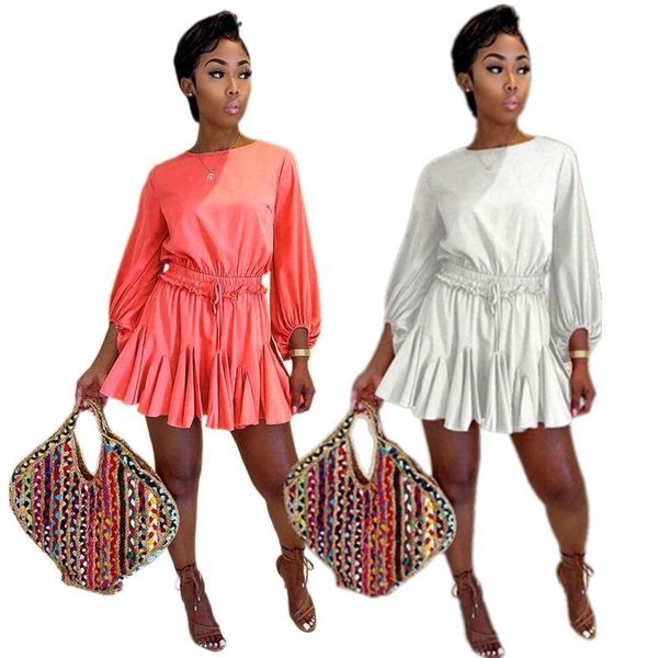

casual dresses donsignet fashion summer 2021 lantern sleeve o-neck high waist loose women plus size for, Black;gray