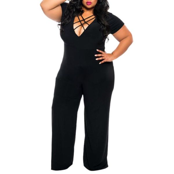 

women's jumpsuits & rompers clothes 2021 plus size v-neck short sleeve cross strap straight jumpsuit drop, Black;white