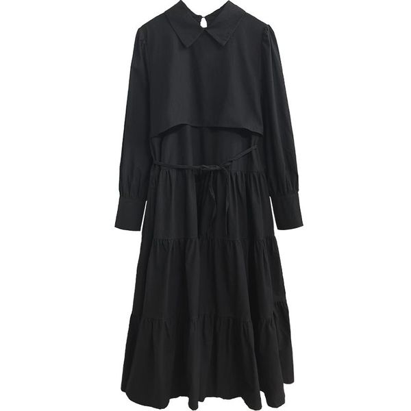 

casual dresses elegant pastel shirt dress women office ladies chic long sashes vestido festa a-line trendy style clothes robe, Black;gray