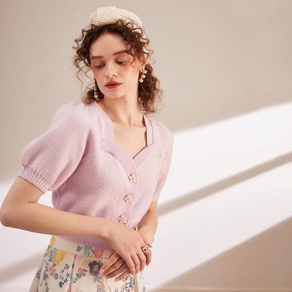 

women's knits & tees summer short sleeve cardigan mujer 2021 trench strapless crop knitted sweater white/purple blusa knitwear