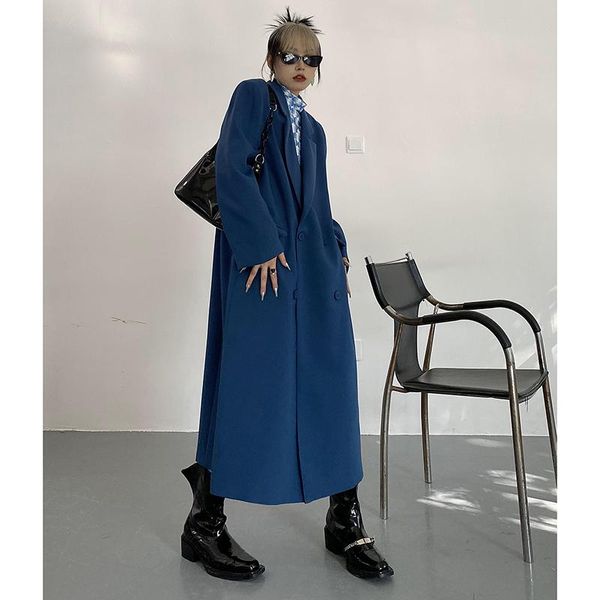 

women's suits & blazers [ewq] korea 2021 women autumn versatile medium lapel double breasted long suit coat black blazer jacket female, White;black