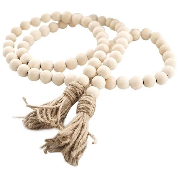 

decorative objects & figurines 1pcs handmade cotton rope tassel beads closet wall hanging decoration natural wooden bead home wonderful indo