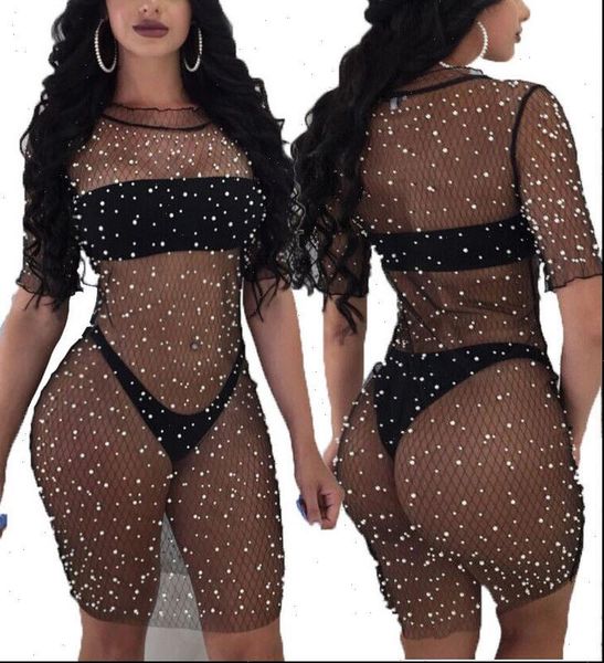 

beachwear swimwear bikini women dress wear cover up o neck perspective, Black;gray