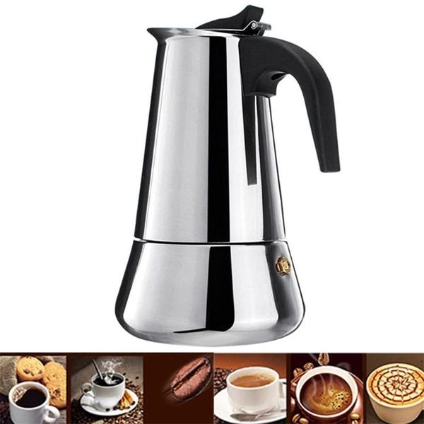 Herd Moka Kaffeekanne Edelstahl Kaffeemaschine Moka Espresso Perkolator Herd Kaffeemaschine Topf 100/200/300/450 ML 210408