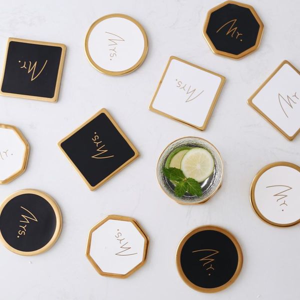 

mats & pads 1 pcs styles marble cup mat gold ceramic mug round square octagon placemat pad holder table