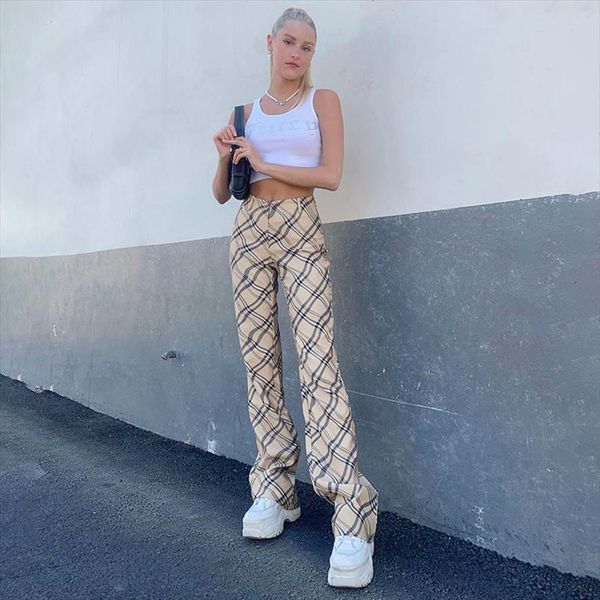 

rhombic plaid long sport bodycon women capri leggings workout slim casual joggers loose trousers pile up sweatpants outfits, Black;white