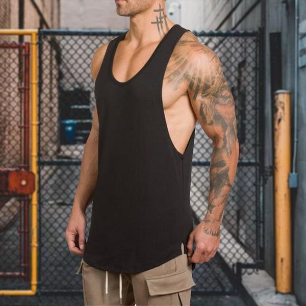 

gym men muscle sleeveless shirt tank bodybuilding clothing sportwear sport fitness workout vest elastic plus size, White;black